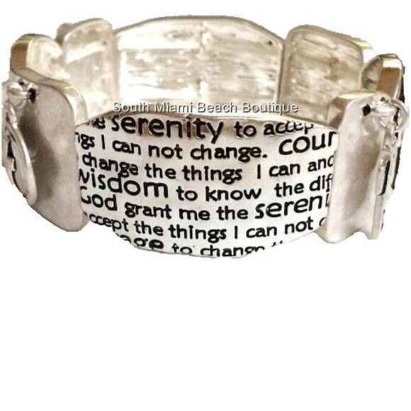 Serenity Prayer Bracelet Silver Plated Message AA Al-Anon NA Adjustable Stretch - Picture 2 of 12
